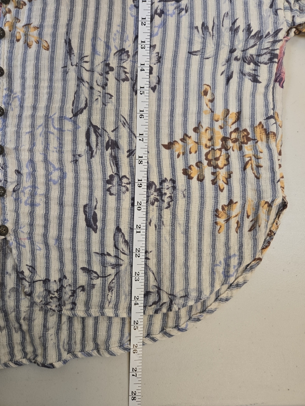 Pilcro Tavi Ruffled Striped Floral Button Down Top Cream Blue Anthropology 1X - Picture 16 of 16